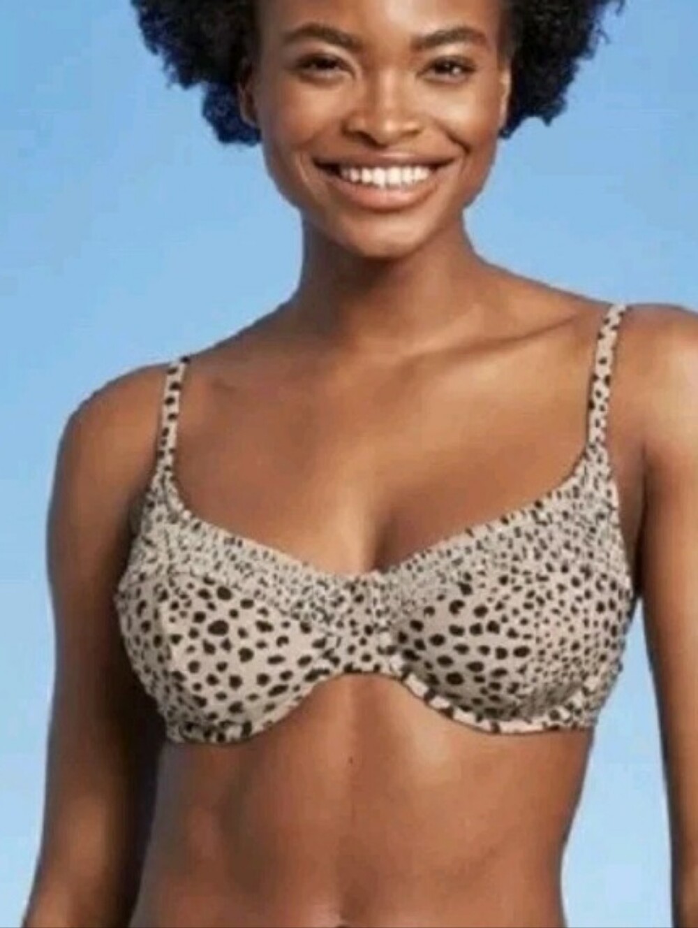 Xhilaration Beige Leopard Print Underwire Top Black Tie-Side Bikini Sz 8-10 NWT